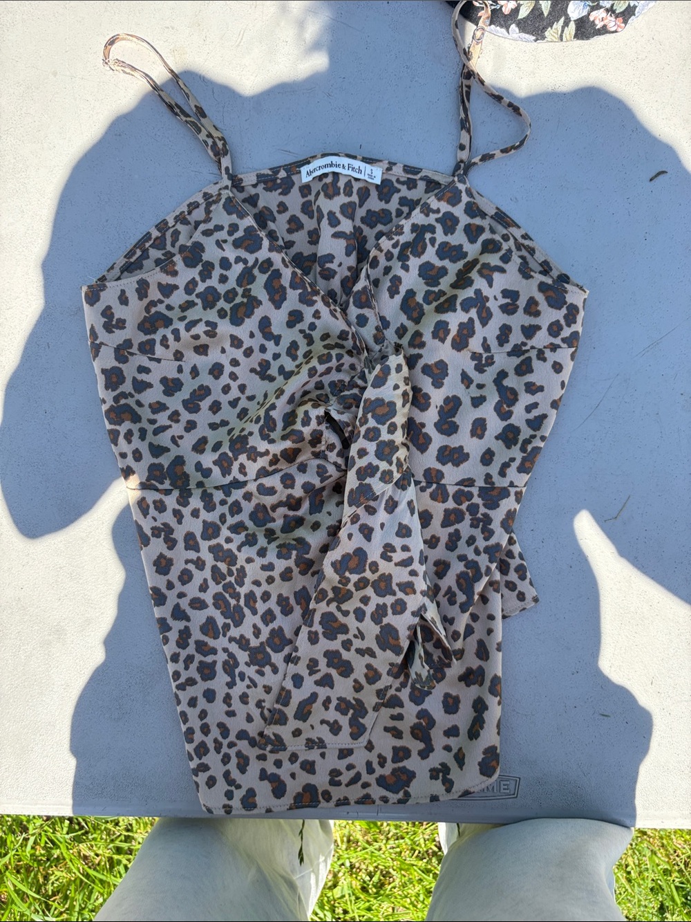Abercrombie & Fitch Leopard Tie-Front Cami in Tan and Brown